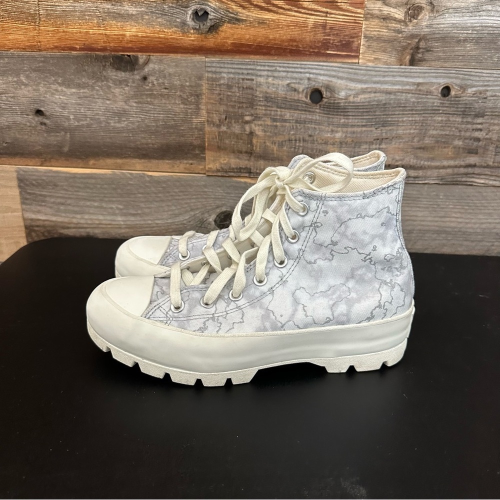 Converse High Top Sneakers in White and Light Gray Marble